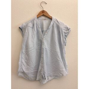 PHARAOH Japanese Cotton Light Blue Button Front Blouse Size 1 S Made USA